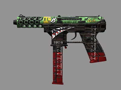 Green Black Red Toy Gun Amusement Equipment With TEBS Sandstorm Graffiti Design Details 3d model