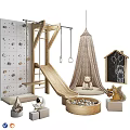 Kids Indoor Play Equipment With Climbing Wall Slide Swing Rings And Hanging Tent