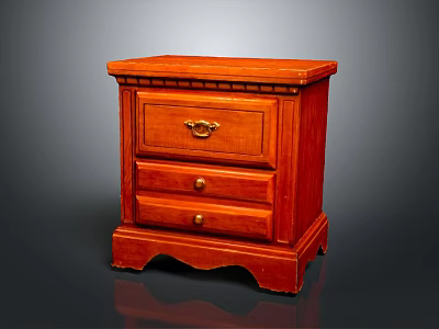 Vintage Wooden Bedside Table With Two Drawers And Carved Base Design 3d model