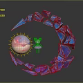 Cute Pink Game Movie Character Surrounded By Glowing Blue Purple Crystal Rings And Celestial Sphere