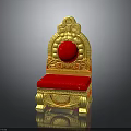 Luxury Ornate Carved Golden Royal Throne With Comfortable Red Velvet Seat And Exquisite Backrest
