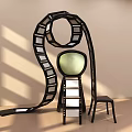 Modern Spiral Art Installation With Black Frame White Panels And Round Green Screen
