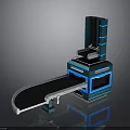Mechanical Device With Conveyor Belt And Control Console Featuring Blue Lighting