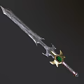 Metallic Decorative Sword With Sharp Blade Green Gemstone Hilt And Gold Accents