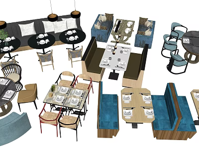 Modern Public Chairs With Various Styles And Comfortable Seats In Restaurant 3d model