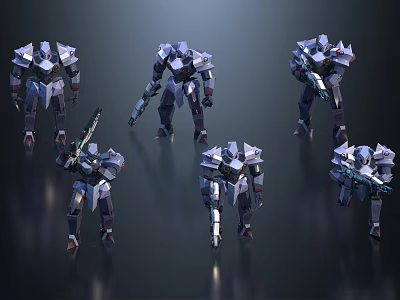 Game Movie Mechanical Characters With Various Poses And Weapon Designs 3d model