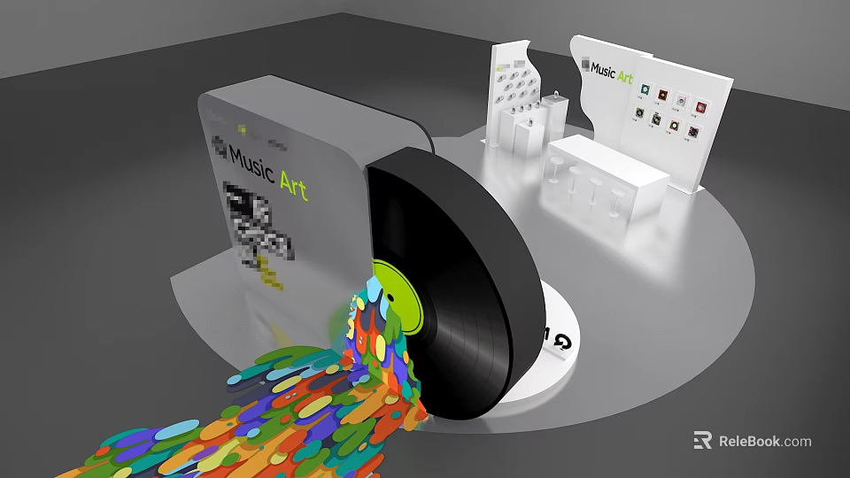 Music Art Vinyl Record Display With Colorful Flowing Elements And Creative Stand Design 3d model 