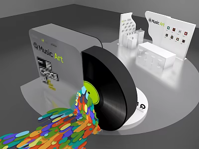 Music Art Vinyl Record Display With Colorful Flowing Elements And Creative Stand Design 3d model