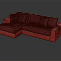 Beige L Shaped Sectional Sofa with Multiple Cushions and Gray Throw Blanket 3d model