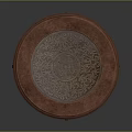 Ornate Round Wooden Table With Red Patterned Tabletop And Curved Spiral Carved Legs