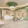 Elegant Beauty Hair Salon Interior With Green Ceiling White Pink Furniture And Decorative Plants