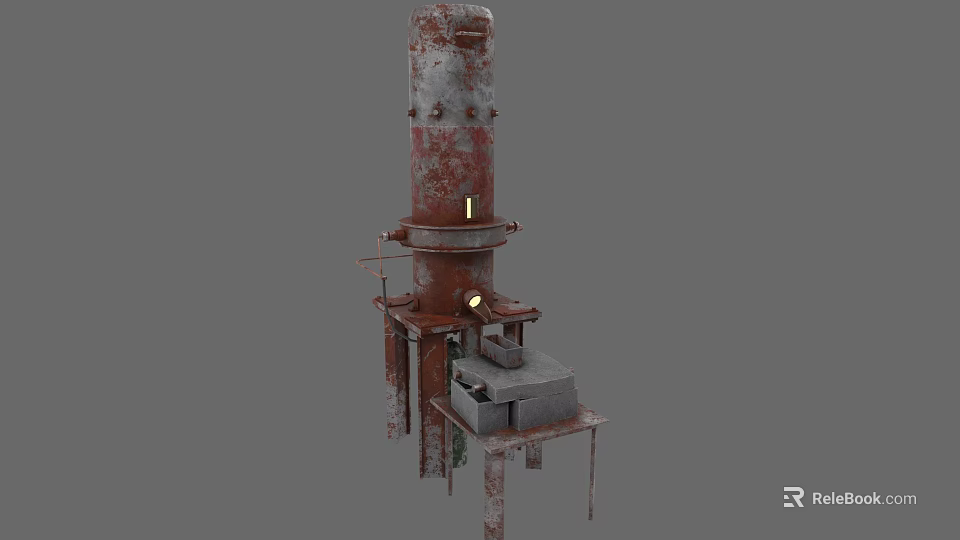 Vintage Rusted Industrial Equipment With Cylindrical Metal Structure And Support Base 3d model 