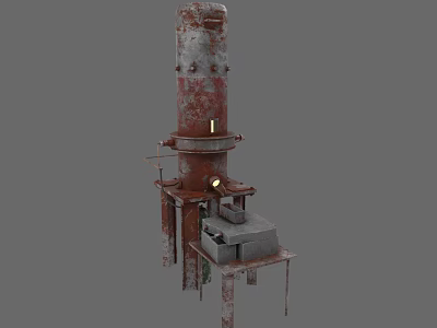 Vintage Rusted Industrial Equipment With Cylindrical Metal Structure And Support Base 3d model