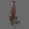 Vintage Rusted Industrial Equipment With Cylindrical Metal Structure And Support Base