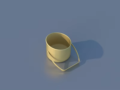 Practical Yellow Small Bucket With Handle For Daily Household Use On Blue Background 3d model