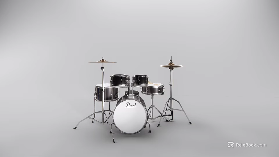 Pearl Complete Drum Set with Snare Tom Bass Drums and Cymbal Stands 3d model 