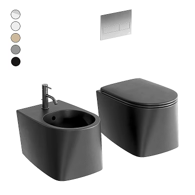 Sleek Black Toilet With Modern Design And Matching Wash Basin Color Options 3d model