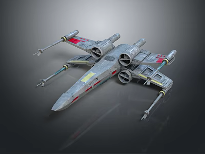 Sci Fi Fighter Spaceship Model With Multiple Engines Gray Body And Red Yellow Details 3d model