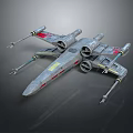 Sci Fi Fighter Spaceship Model With Multiple Engines Gray Body And Red Yellow Details