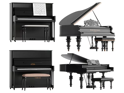 Professional Musical Instruments And Art Supplies Including Pianos Brushes And Paint Sets 3d model