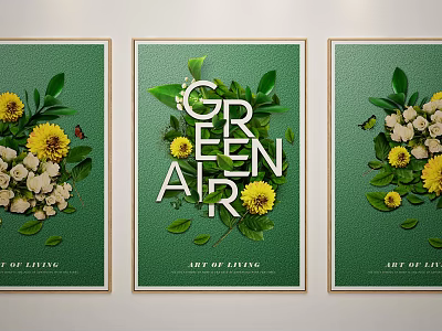 Green Botanical Art Prints Featuring Flowers Leaves And Art of Living Design 3d model