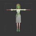 3D Game Movie Female Character with Short Black Hair White Top Purple Skirt Arms Outstretched