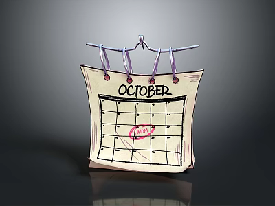 Paper October Calendar With Hanger And Marked Date Living Supply 3d model Paper October Calendar With Hanger And Marked Date Living Supply 3d model
