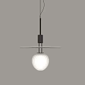 Modern White Glass Globe Chandelier With Black Metal Rod And Minimalist Design