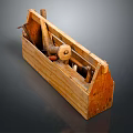 Vintage Wooden Toolbox Containing Assorted Hand Tools And Small Gear 3d model