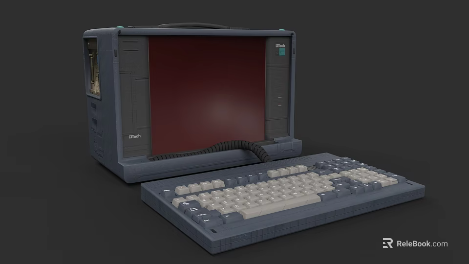 Vintage Commodore Portable Computer With Red Screen And Gray Keyboard 3d model 