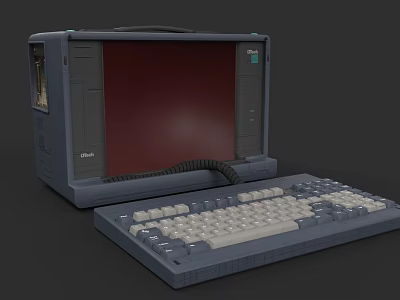 Vintage Commodore Portable Computer With Red Screen And Gray Keyboard 3d model