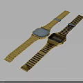 Stylish Golden Strap Watches With Blue Analog Dial And Digital Display Design
