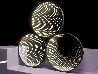 Three Circular Commercial Equipment with Illuminated Perforated Surface on White Platform 3d model