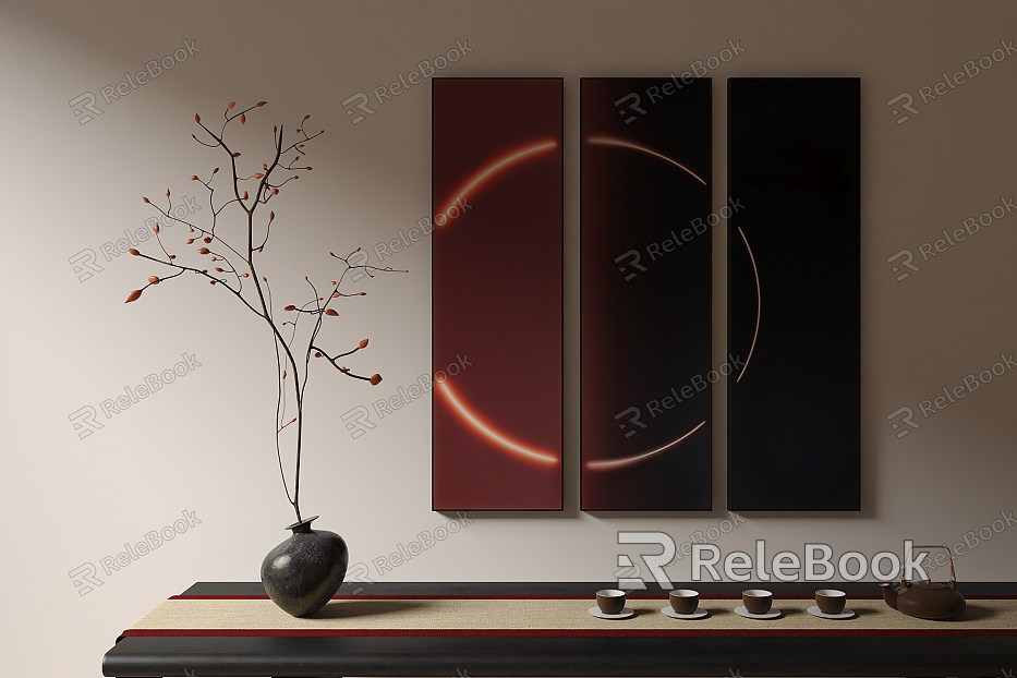 New Chinese Decorative Painting Zen Hanging Painting Vase Dried Branches Triptych model