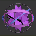Purple Blue Geometric Sphere With Metallic Strips Polygonal Reflective 3D Structure