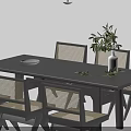 Modern Black Solid Wood Dining Table Set With Rattan Woven Chairs For Stylish Home Decor