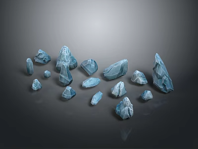 Blue Natural Stone Collection with Various Shapes Different Sizes and Glossy Texture on Gray Background 3d model