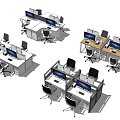 Modern Office Desk Workstations With Cubicles Computers Monitors And Ergonomic Chairs 3d model