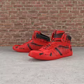 Stylish Red High Top Shoes With Black Graffiti Patterns On Red Brick Wall Background