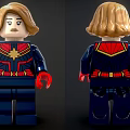 Detailed Lego Minifigure Blue Costume Golden Star Emblem Red Arms Blonde Hair Front Back View