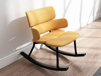 Modern Yellow Rocking Chair with Black Frame and Wooden Floor Interior 3d model