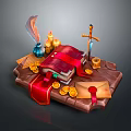 Mystic Collection Including Ancient Red Book Feather Quill Candles Cross Gold Coins Sealed Envelope