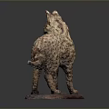 Handmade Cat Sculpture With Textured Fur Standing On Wooden Base Artistic Decor