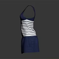Sleeveless Blue Casual Dress With White Horizontal Stripes And Solid Skirt