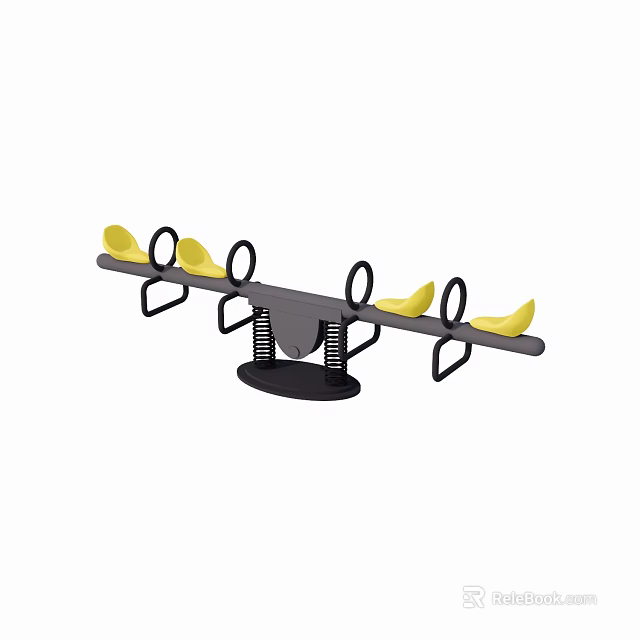 Children's Playground Seesaw With Four Banana Shaped Yellow Seats And Spring Base 3d model 
