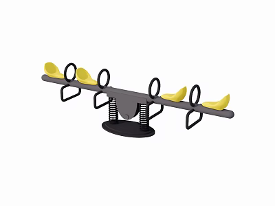 Children's Playground Seesaw With Four Banana Shaped Yellow Seats And Spring Base 3d model