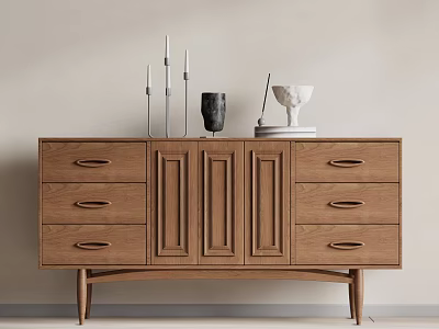Wooden Sideboard With Drawers Cabinet Doors And Decorative Ornaments on Top 3d model