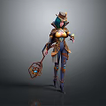 Fantasy Woman With Green Hair Wearing Decorative Hat And Holding Lantern