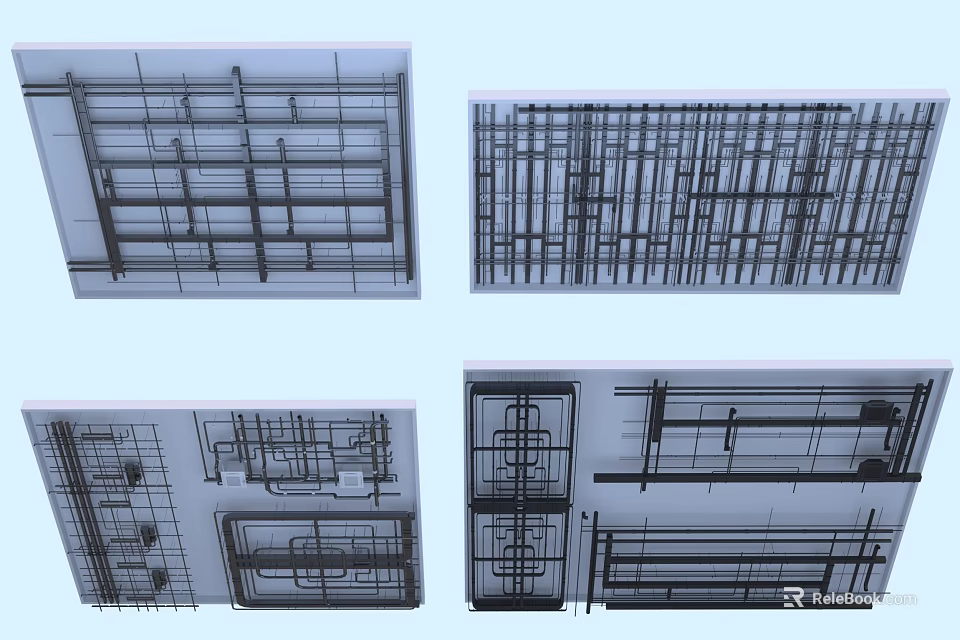 Ceiling Structural Framework Design With Architectural Layout And Metal Beams 3d model