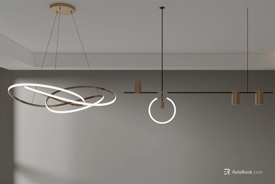 Modern Chandeliers With Circular Rings And Metallic Frames For Interior Lighting 3d model 